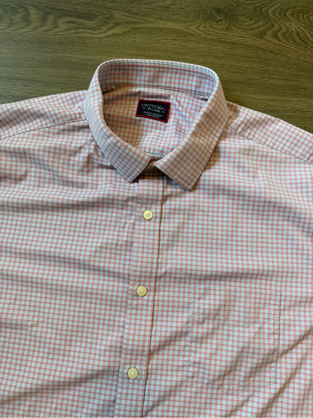 UNTUCKit Mens XXL Pink Gingham Cagliari Performance Short Sleeve Shirt Button Up
